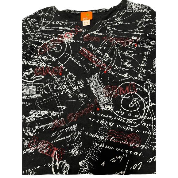 Hearts Of Palm Black Script Print Stretch Top Size Medium - Picture 4 of 10